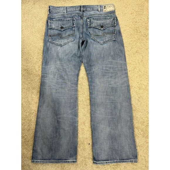 Silver Men's Jeans 38x32 Denim Zac Relaxed Fit Straight Leg Medium‎ Wash Pockets - Picture 2 of 11